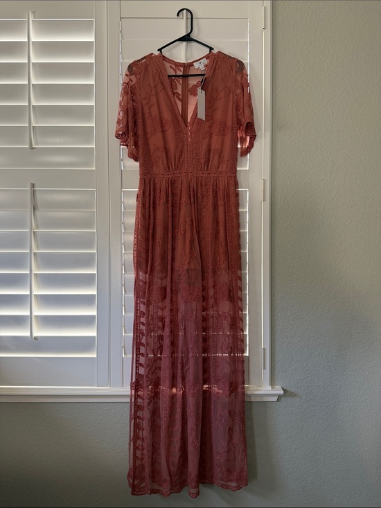 Socialite Dresses & Skirts - Socialite Rust Lace Maxi Dress with V-Neck Detail